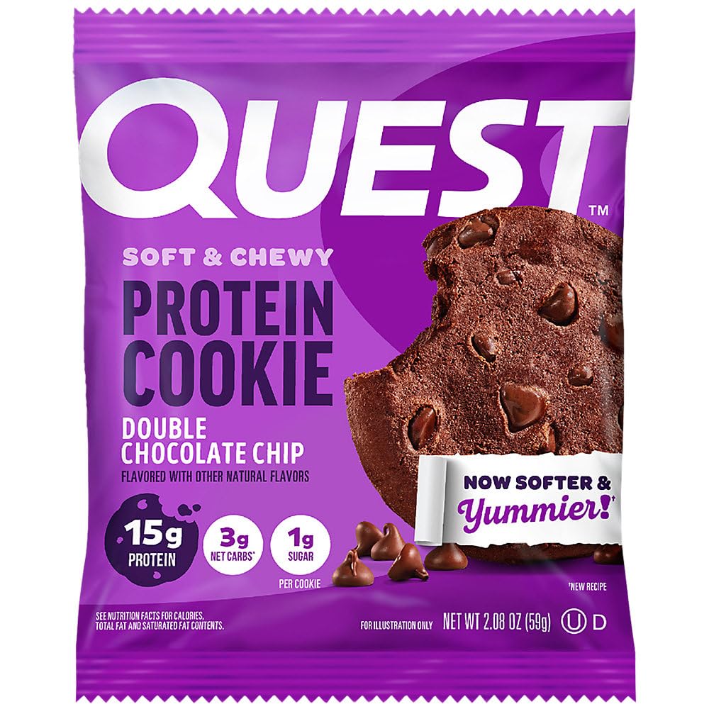 Quest cookie cross-section revealing soft texture and protein-packed bite