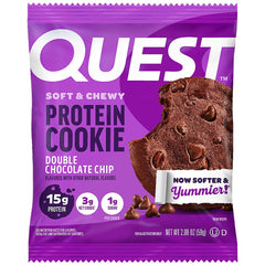 Quest cookie cross-section revealing soft texture and protein-packed bite