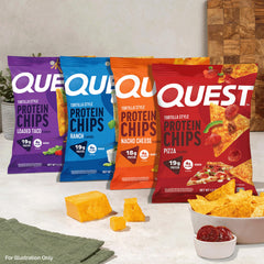 Detalle de la etiqueta nutricional Quest con información de proteína y carbs