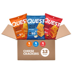 Quest frente del empaque mostrando los 4 sabores y ventaja de variedad