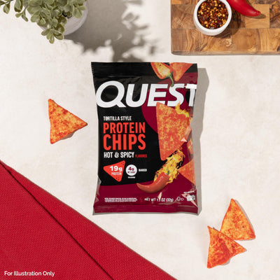 Quest chips in a bowl next to salsa illustrating snack-ready serving and shareability