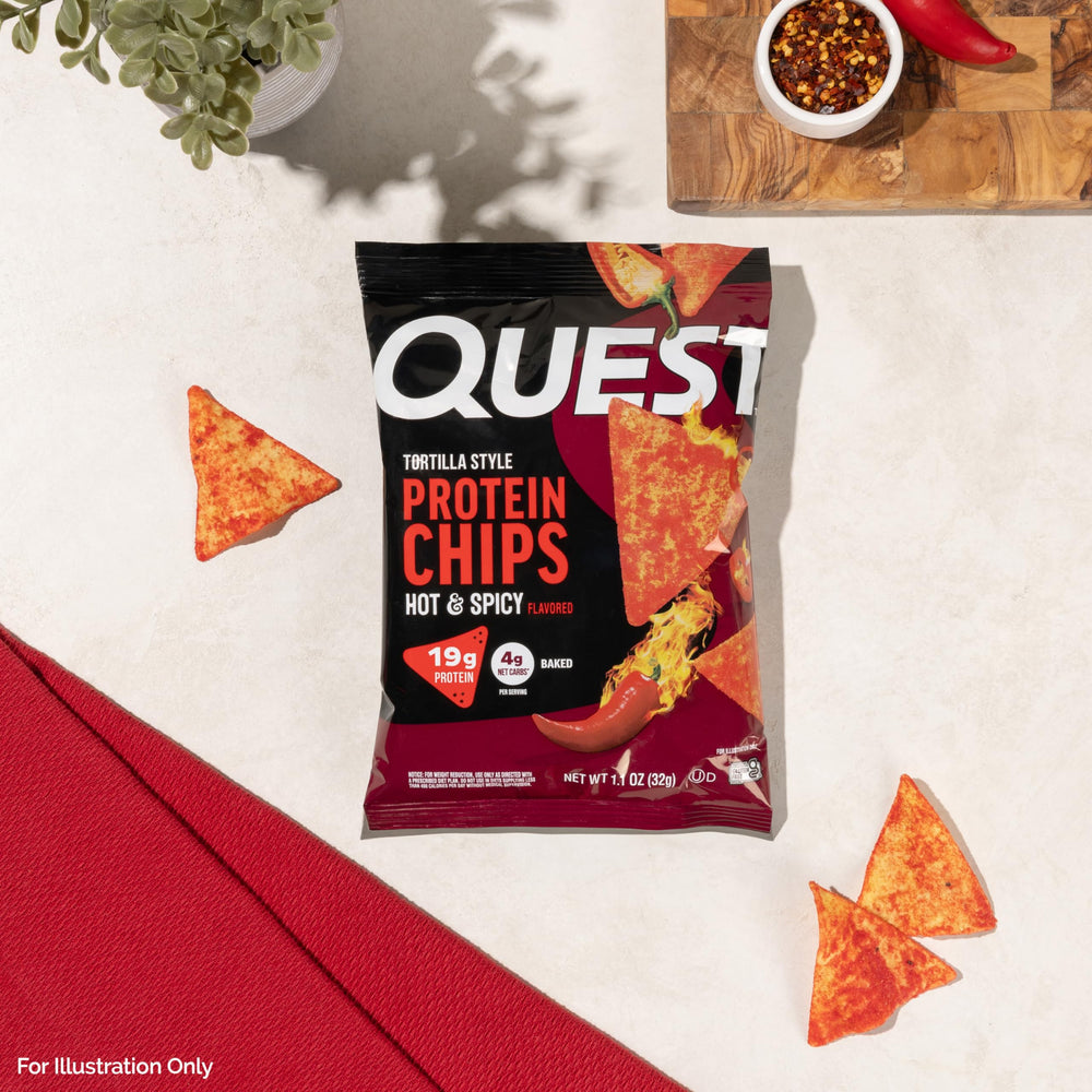 Quest chips in a bowl next to salsa illustrating snack-ready serving and shareability