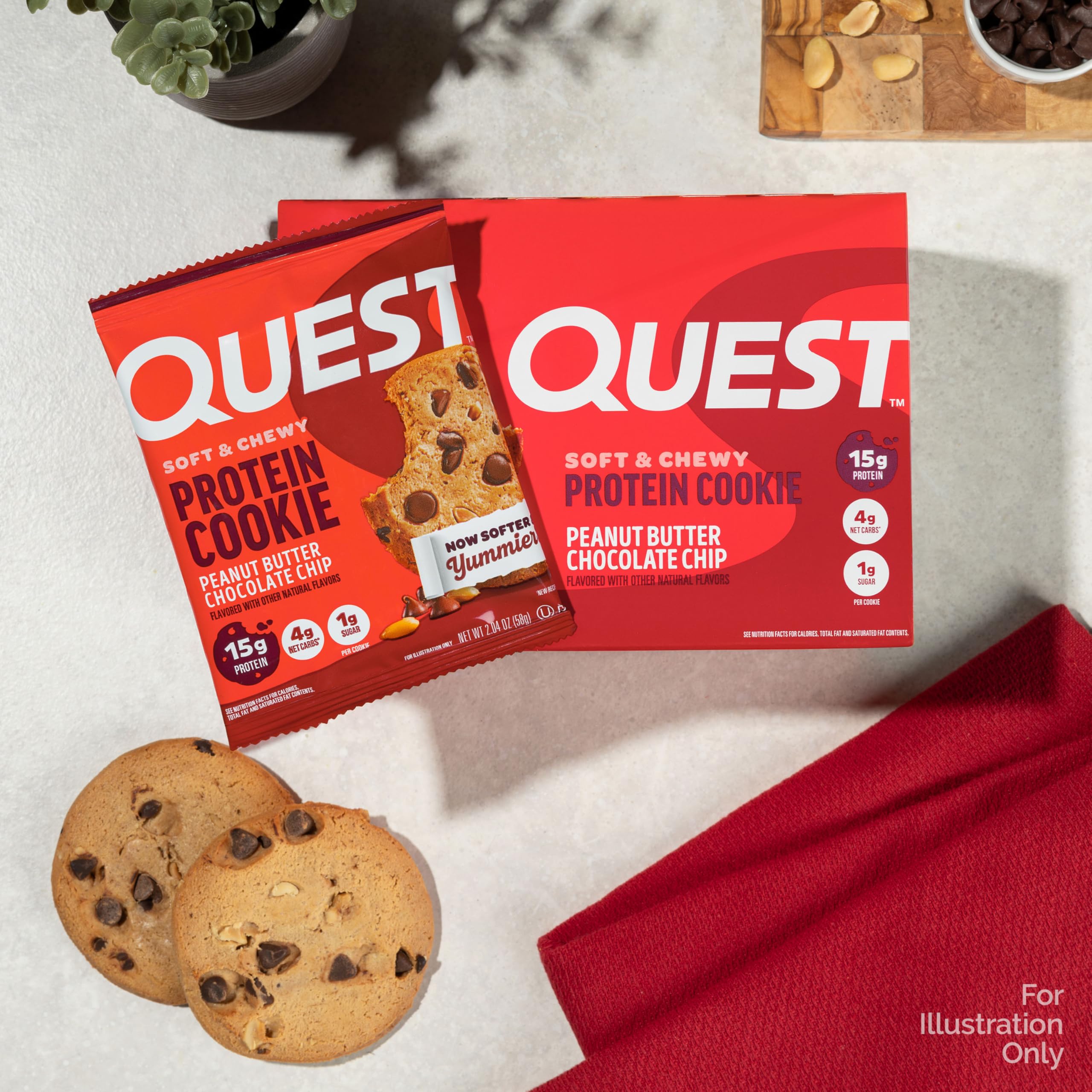 Quest ingredientes: mantequilla de cacahuete y chispas de chocolate realzan sabor