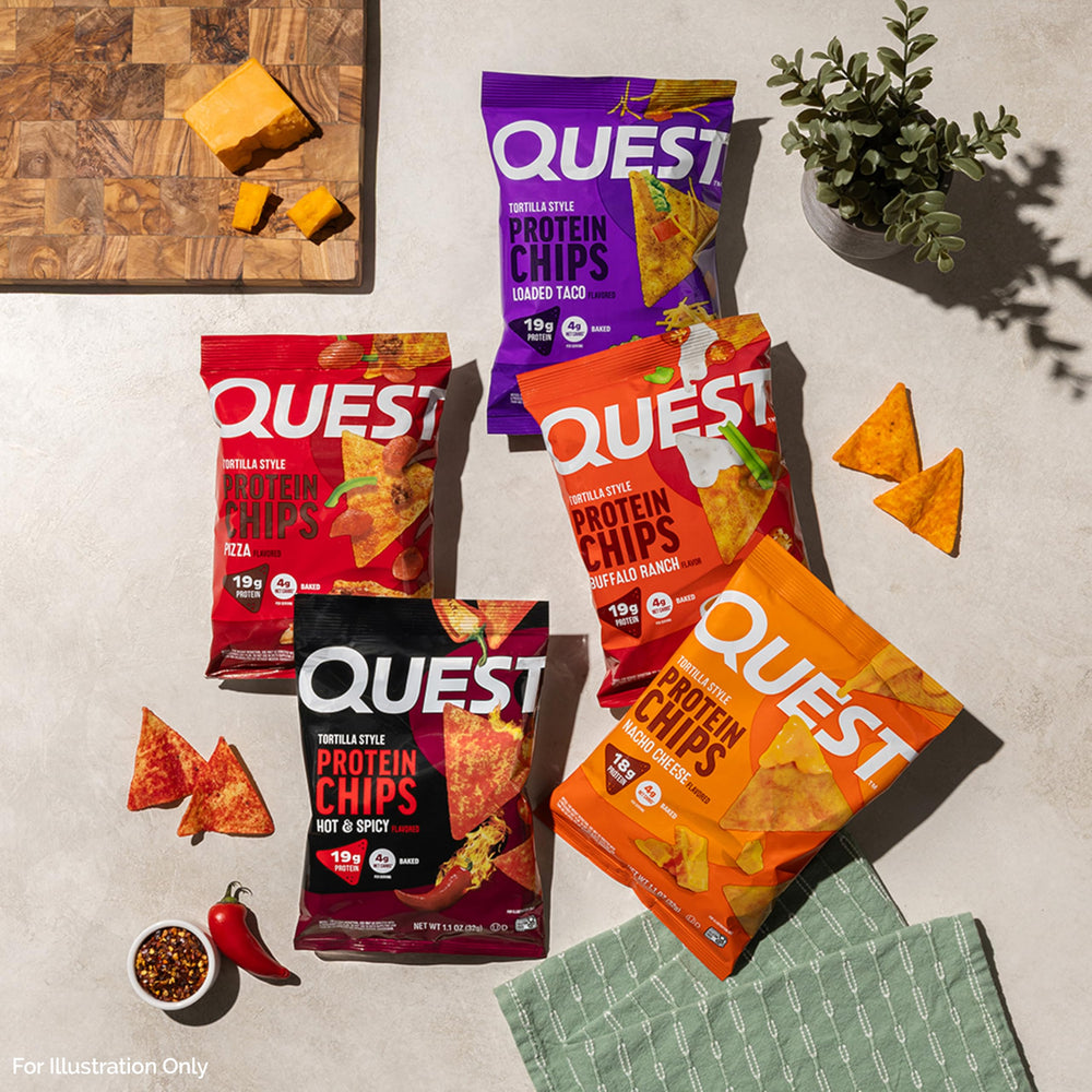 Quest chip junto a una moneda para comparar tamaño y control de ración