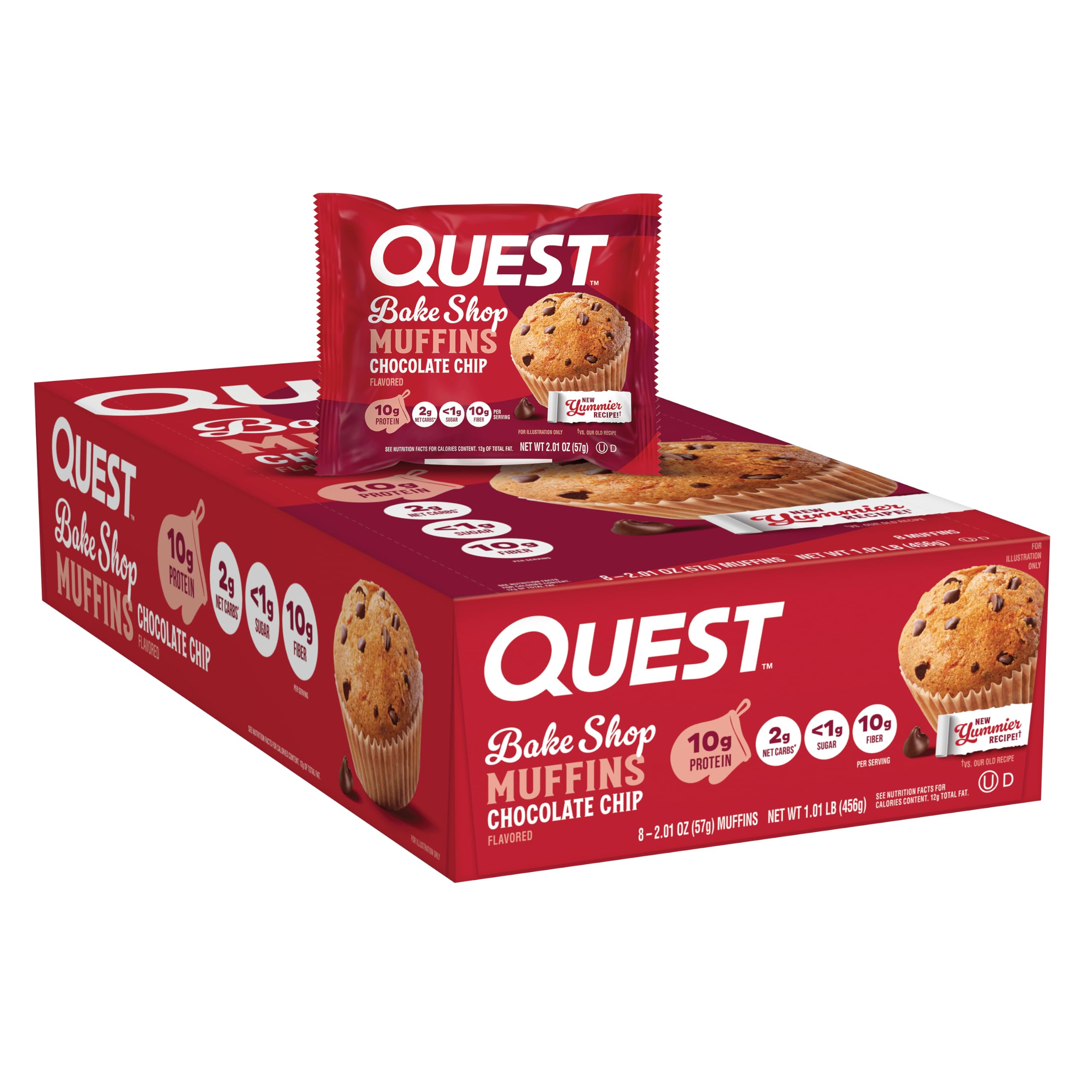 Quest muffin empaque frontal que muestra la caja y conveniencia