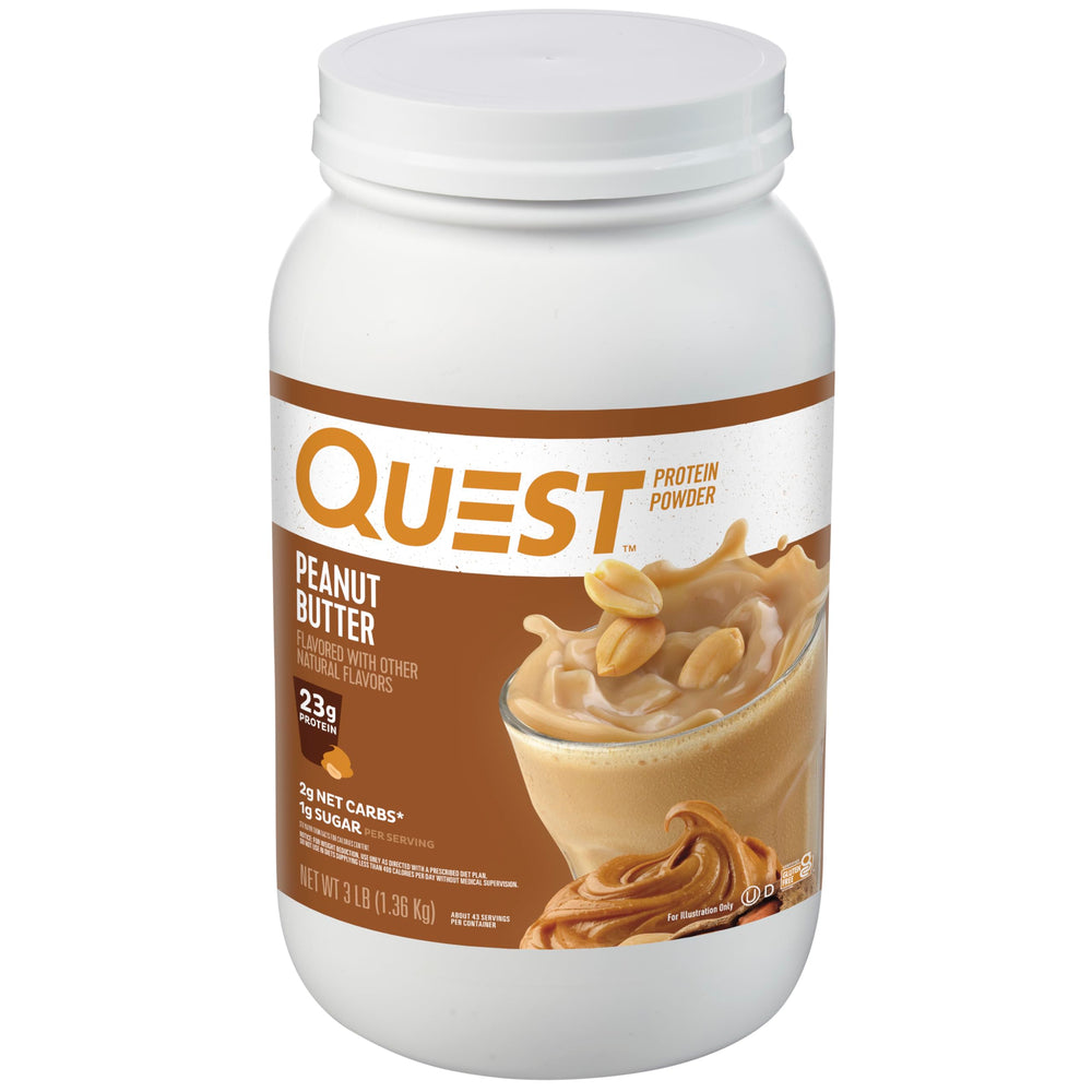 Quest en bote frontal mostrando etiqueta y beneficio de 23 g proteína