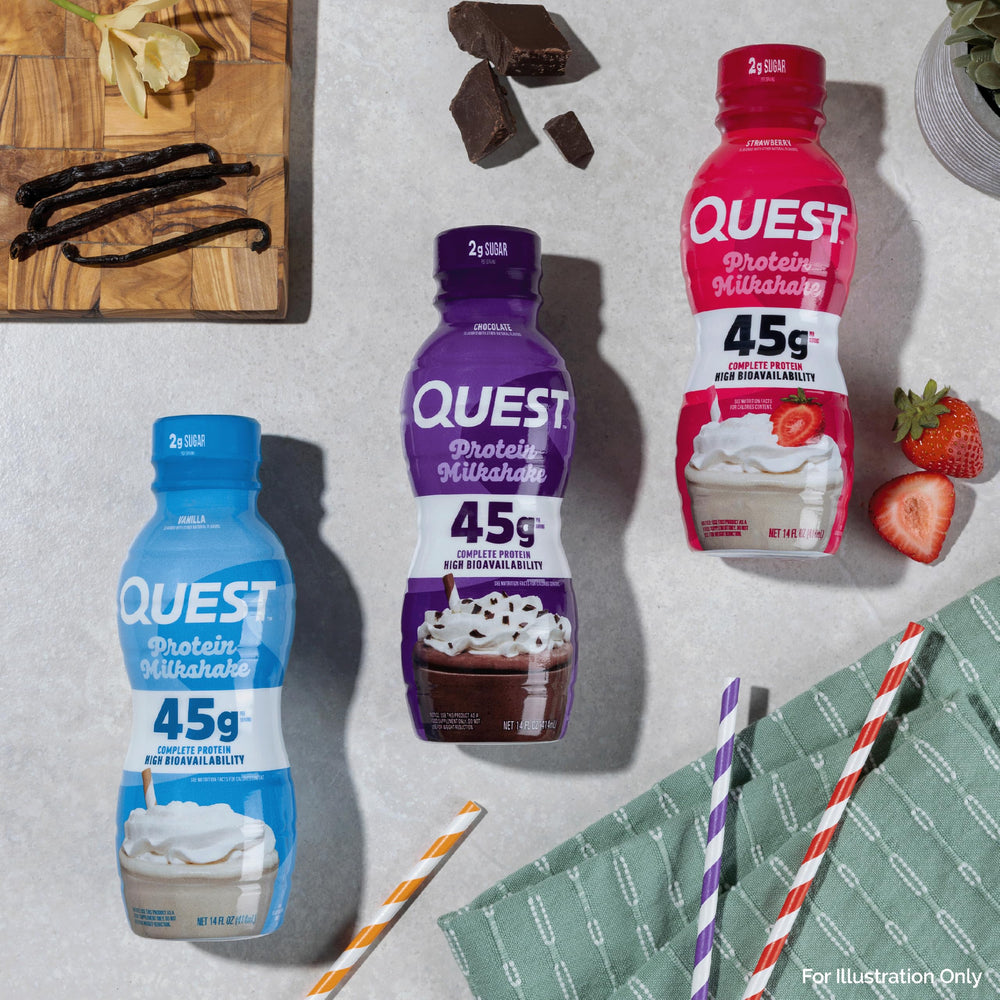 Quest 12-pack carton stacked to illustrate multiple servings and value
