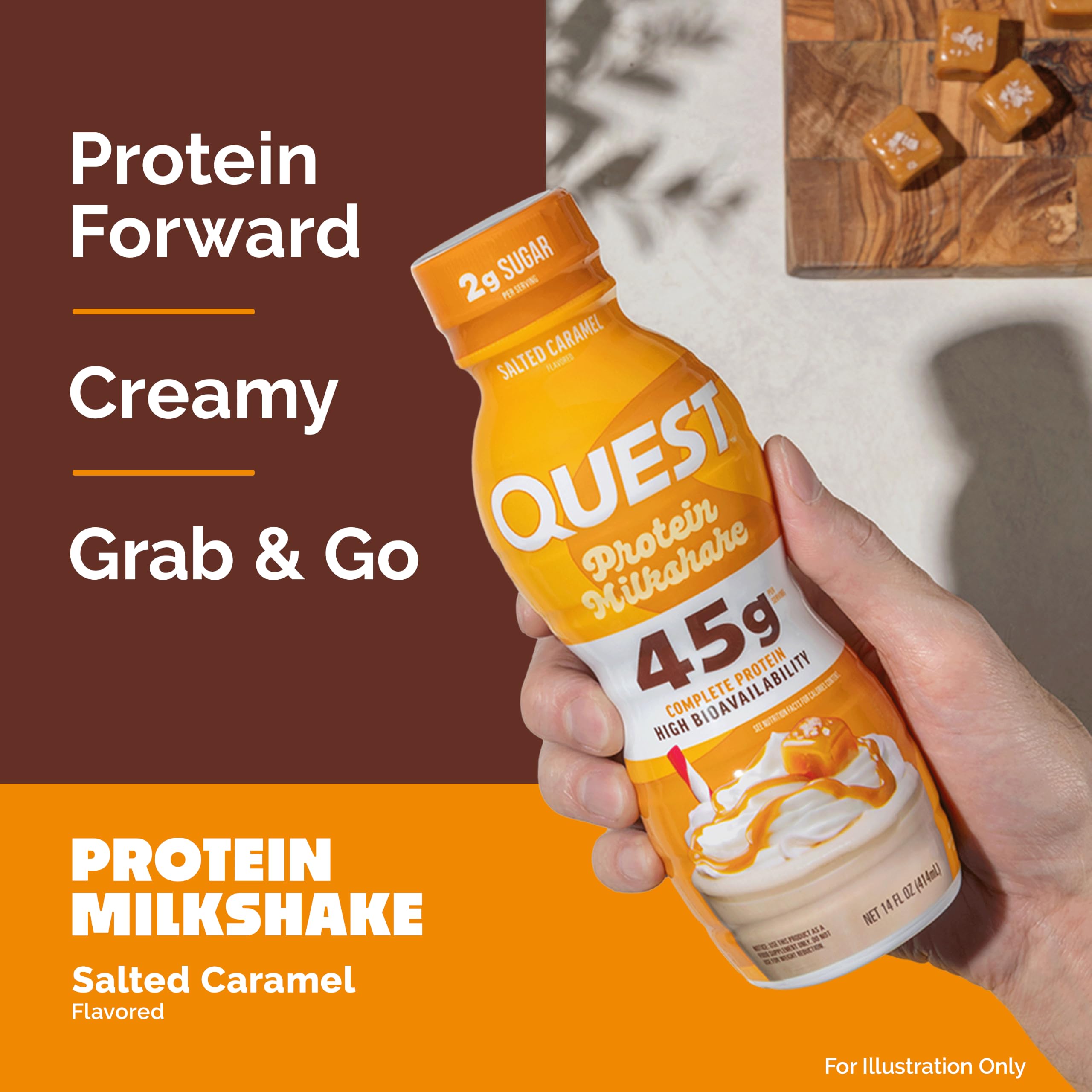 Quest shake pouring to show thick texture and indulgent mouthfeel benefit