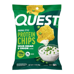 Quest frente del paquete muestra 19 g proteína y sabor cremagriada