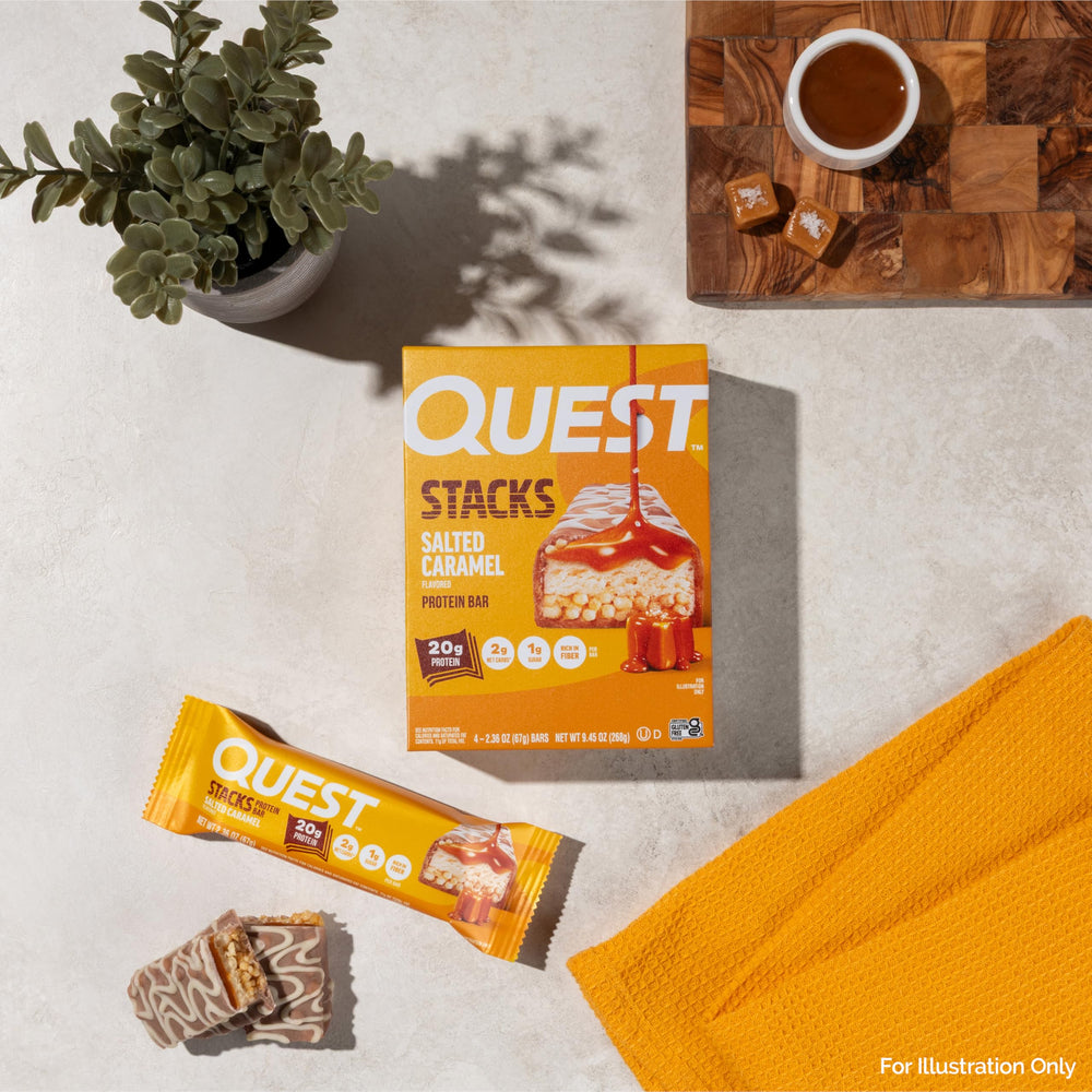 Quest Stacks caja abierta con barras individuales para almacenar y llevar fácilmente
