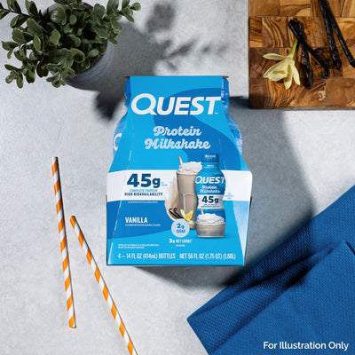 Twelve Quest bottles arranged to show 12-count pack for stocking up benefit