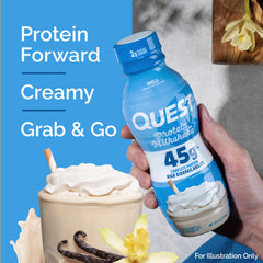 Quest shake pour showing creamy texture and satisfying mouthfeel benefit