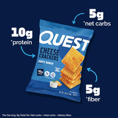 Quest bolsa abierta con crackers visibles, ideal para llevar y consumir