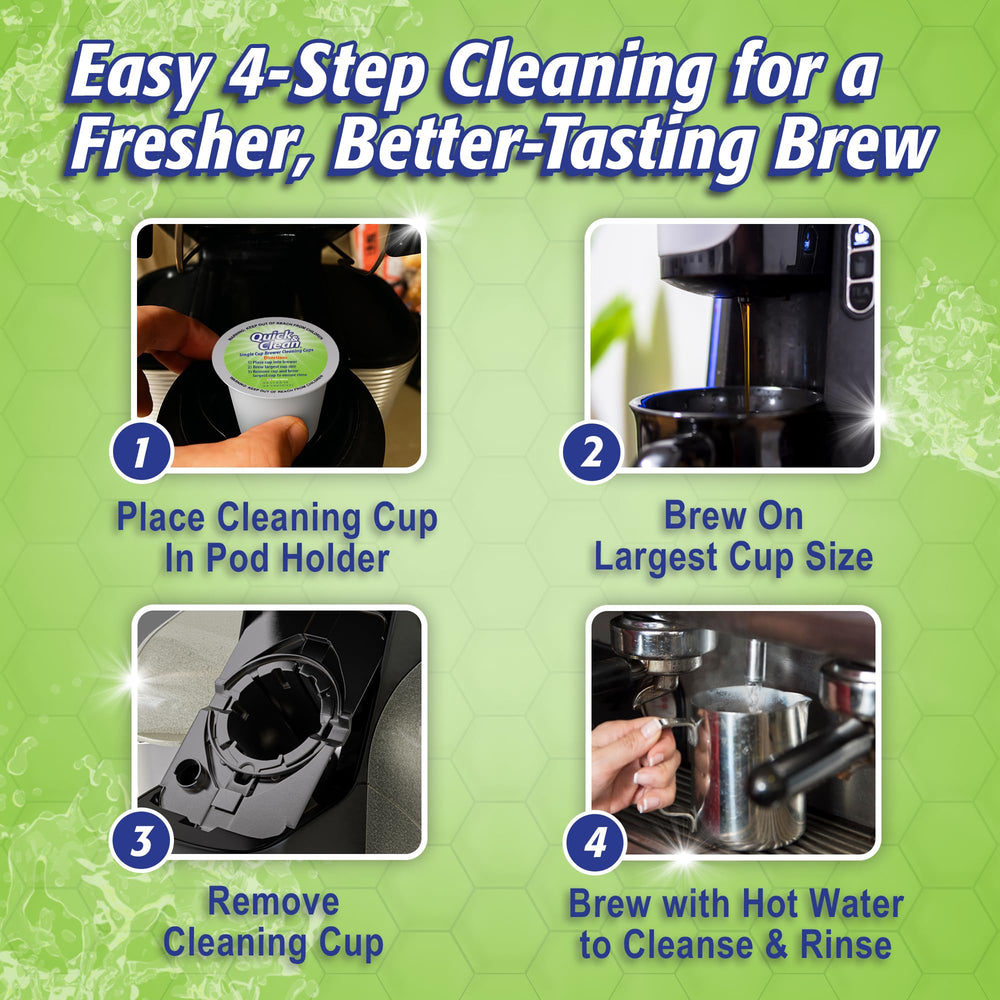 Quick & Clean pastilla dentro de una Keurig en uso para limpieza eficaz