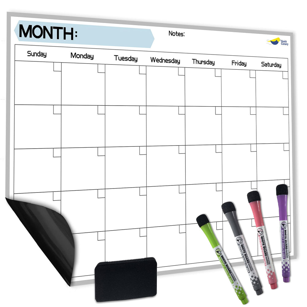 Quick Canary front view on fridge showing clear monthly grid and bold lines