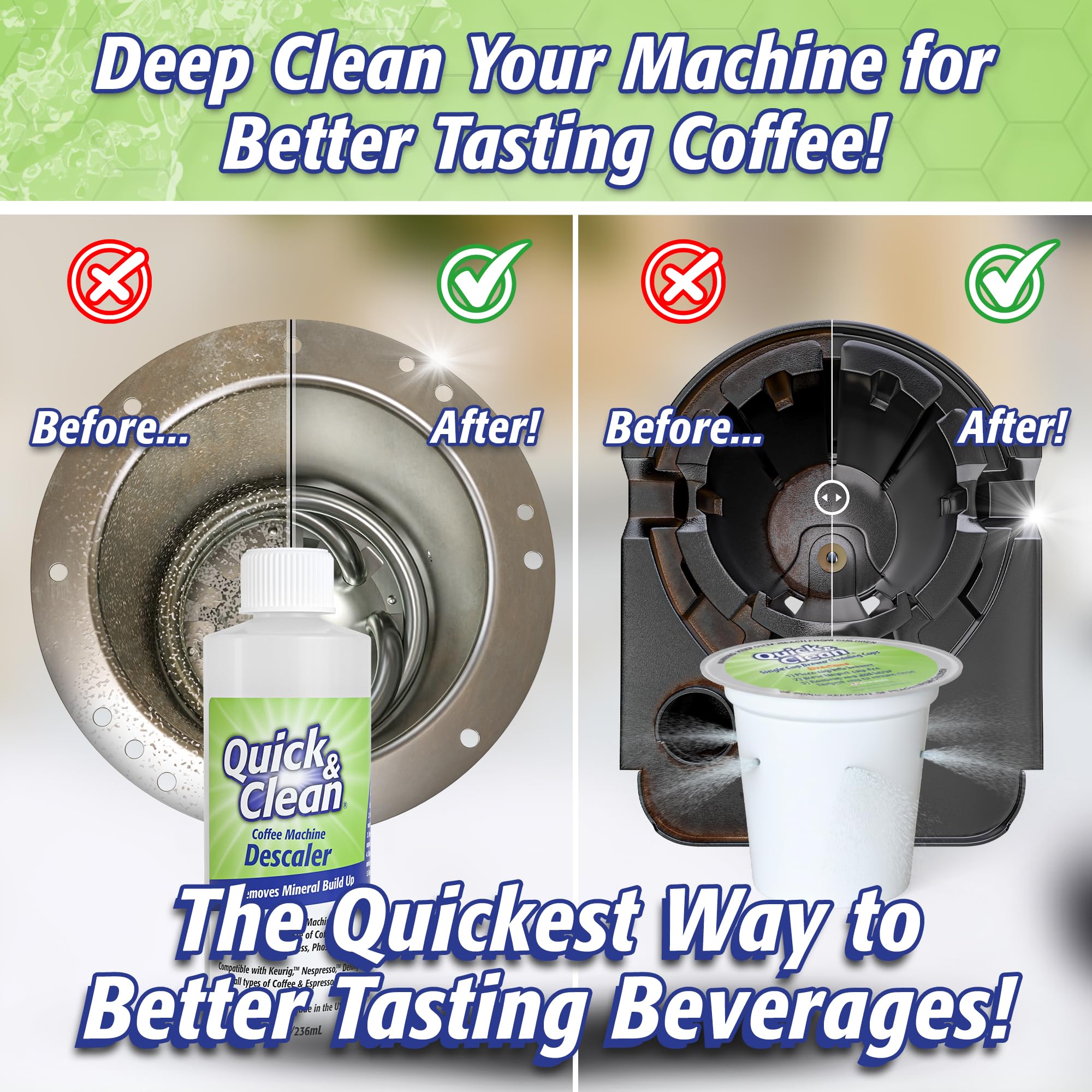 Quick & Clean botella de desincrustante 8oz lista para dos aplicaciones y mantenimiento profundo