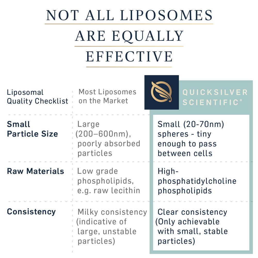 Ilustración macro de liposomas asociada a Quicksilver evidenciando partículas pequeñas y alta absorción
