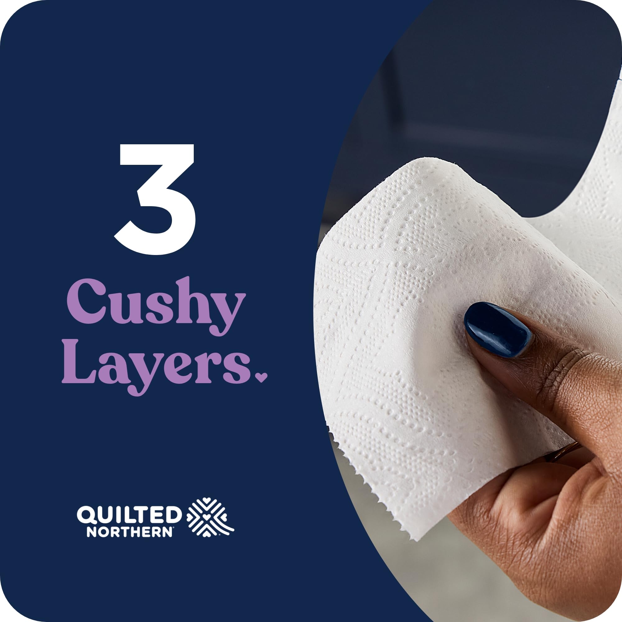 Quilted Northern rollo en uso en baño demostrando resistencia