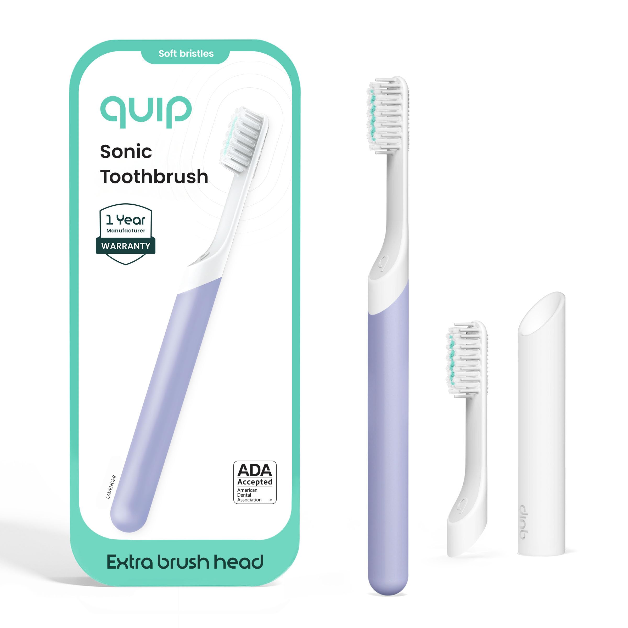 Quip cepillo frontal en lavanda mostrando diseño ergonómico y simplicidad