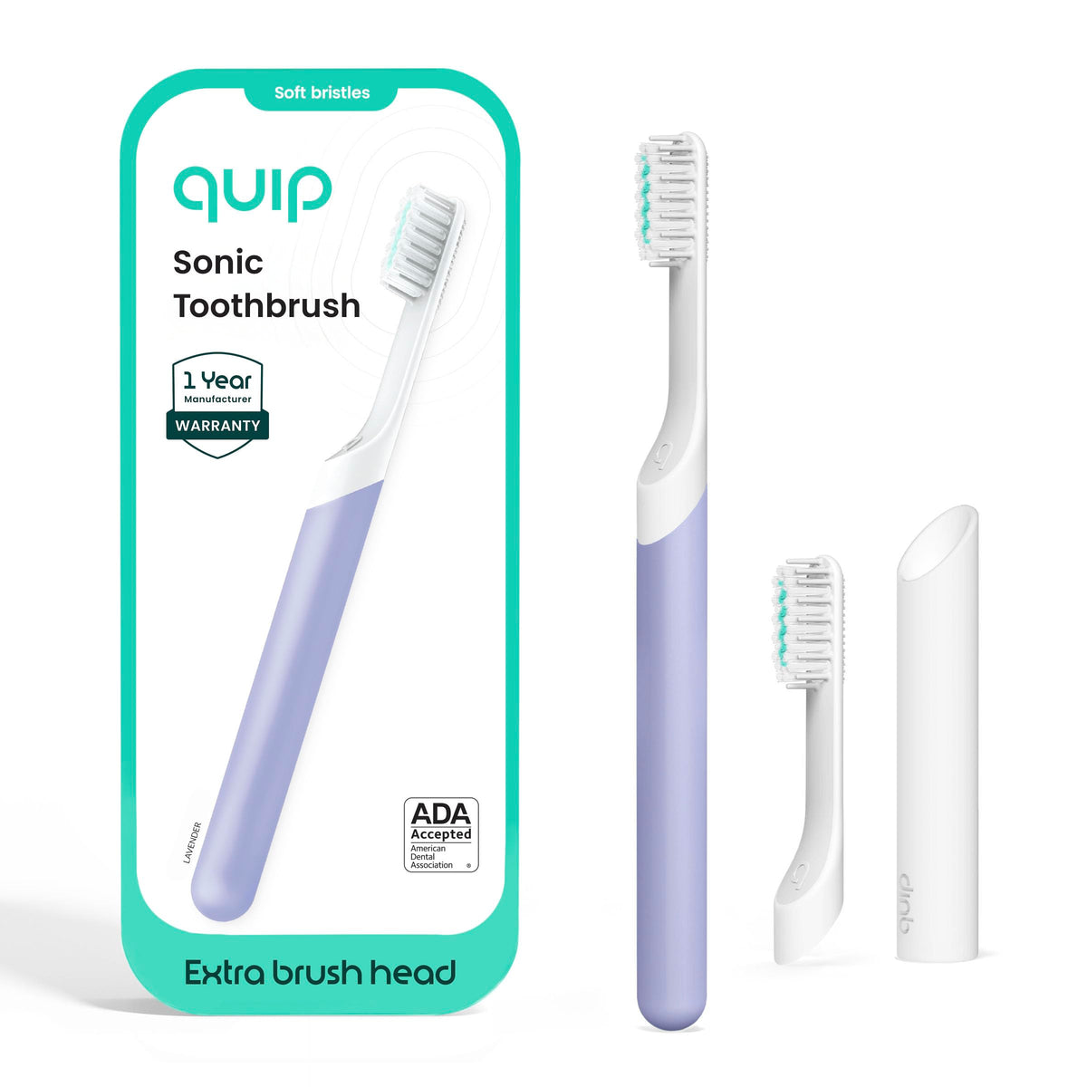 Quip cepillo frontal en lavanda mostrando diseño ergonómico y simplicidad