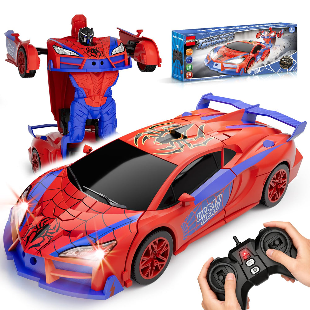 Qumcou coche RC frontal en caja mostrando presentación y facilidad de regalo