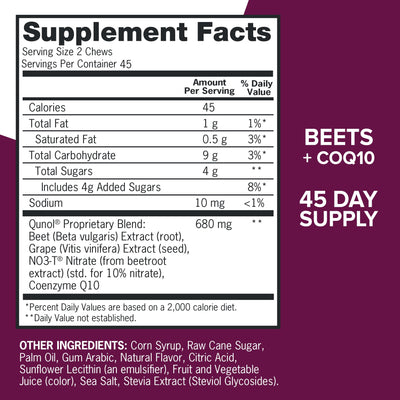 Qunol raw beet root next to chews showing natural nitrate source benefits