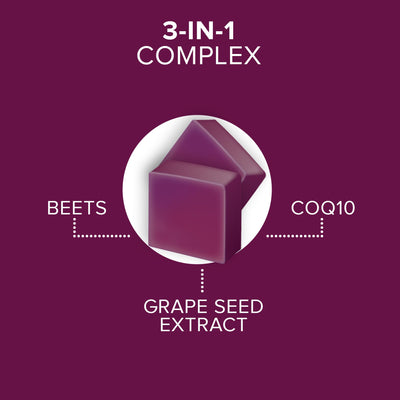 Qunol ingredient label detail highlighting beet root, CoQ10 and grape seed