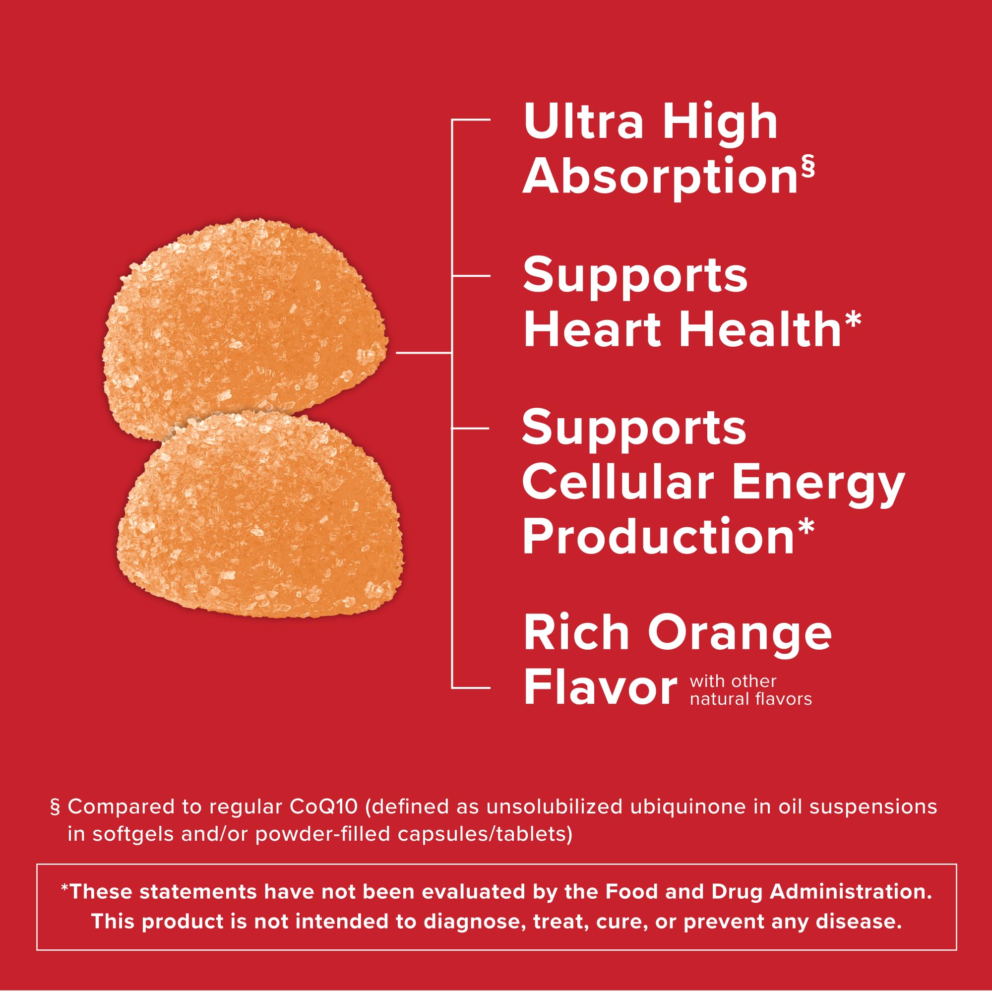 Qunol open jar revealing orange CoQ10 gummies for easy daily use
