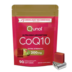 Qunol frasco delantero mostrando CoQ10 y beneficios de absorción