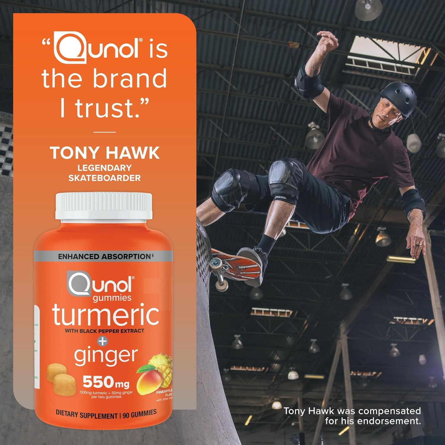 Qunol etiqueta nutricional enfocada señalando la composición clara