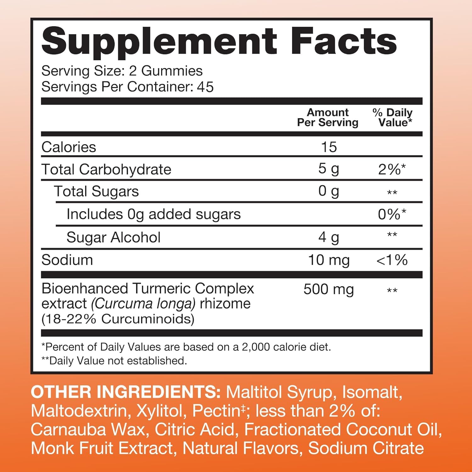 Qunol etiqueta nutricional legible indicando ingredientes y dosis