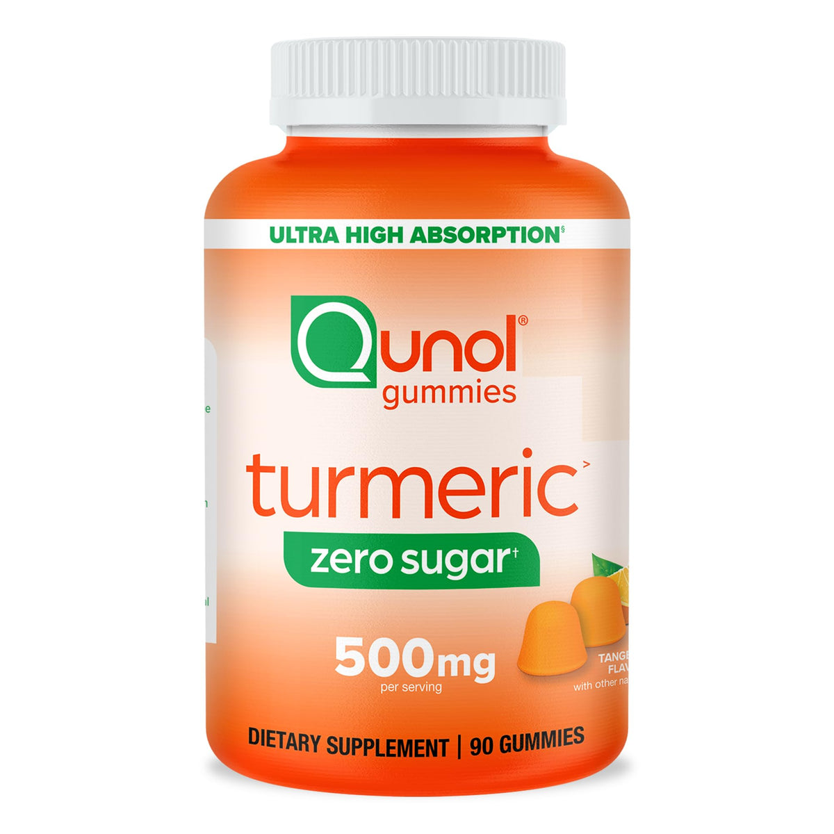 Qunol frente del empaque mostrando 90 gomitas y beneficio práctico