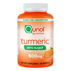 Qunol frente del empaque mostrando 90 gomitas y beneficio práctico
