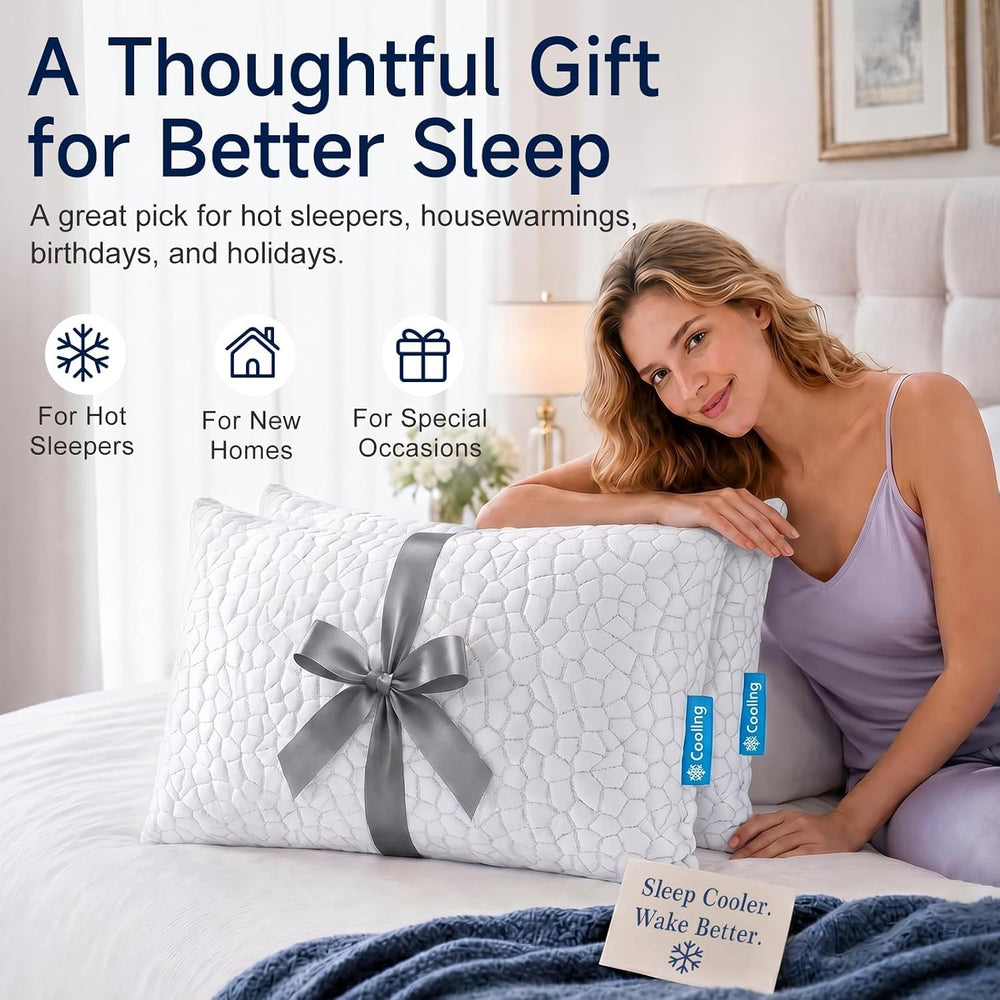 QUTOOL hands compressing pillow to show adjustable loft and supportive rebound