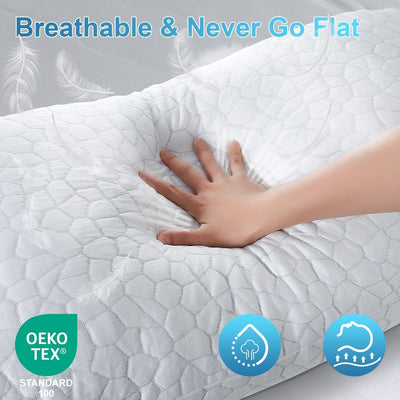 QUTOOL pillow on bed being used by sleeper illustrating cooling support