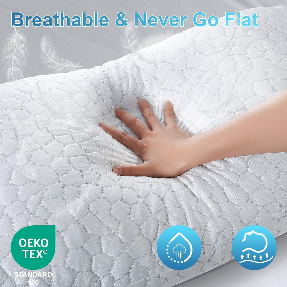 QUTOOL pillow on bed being used by sleeper illustrating cooling support