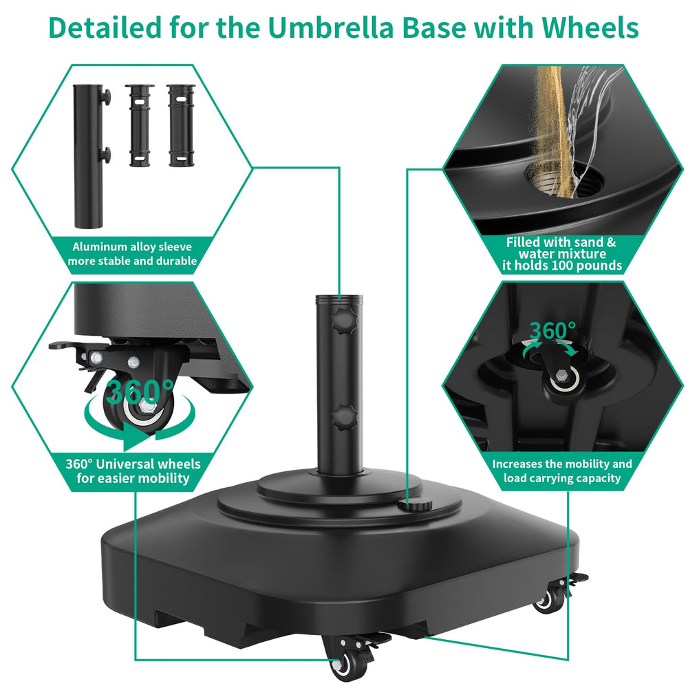 QZER umbrella base filled with sand demonstrating increased wind resistance