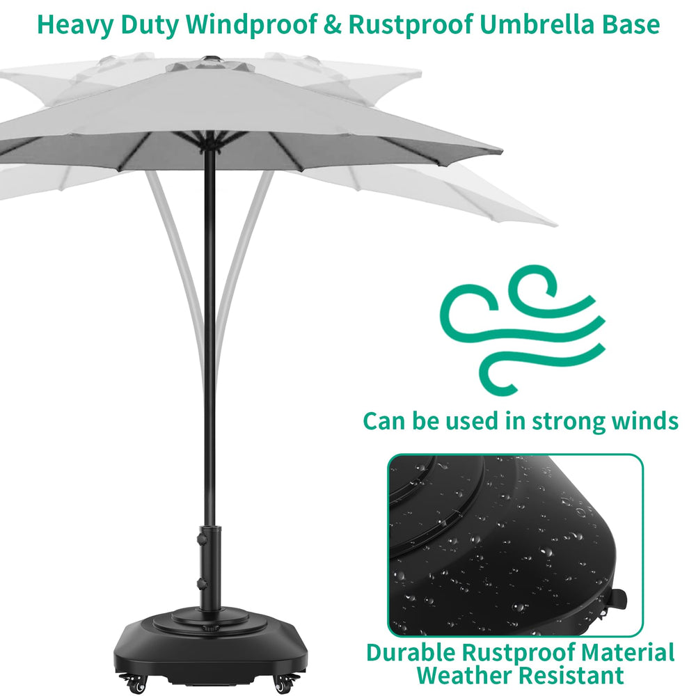QZER umbrella base supporting open umbrella on patio for shade convenience