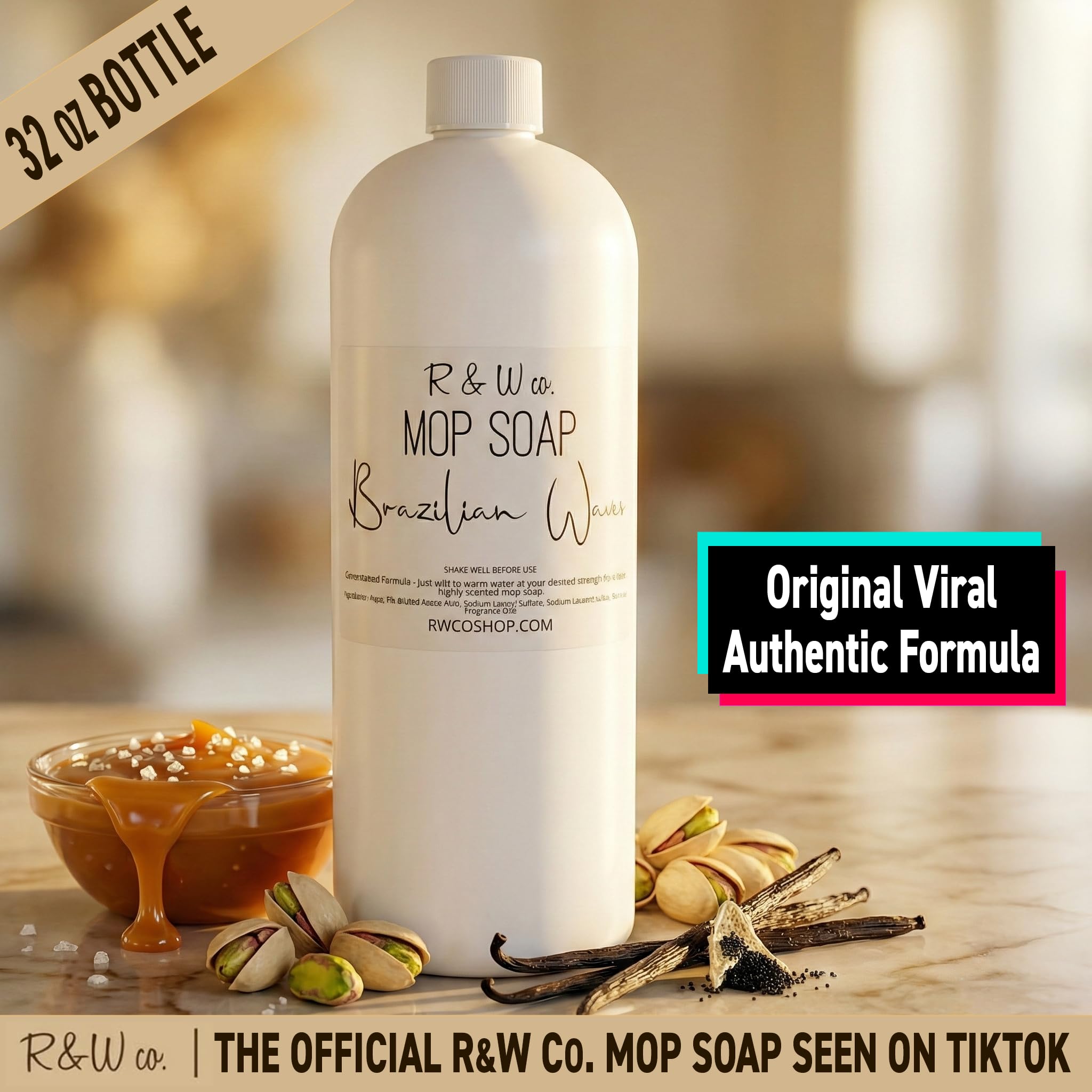 R & W Co. etiqueta con ingredientes y aroma distintivo visible