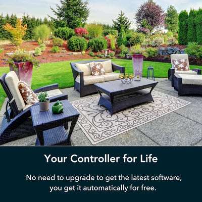 Rachio controlling backyard sprinkler in use demonstrating efficient water delivery
