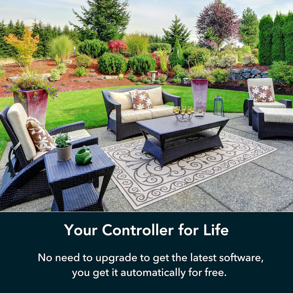 Rachio controlling backyard sprinkler in use demonstrating efficient water delivery