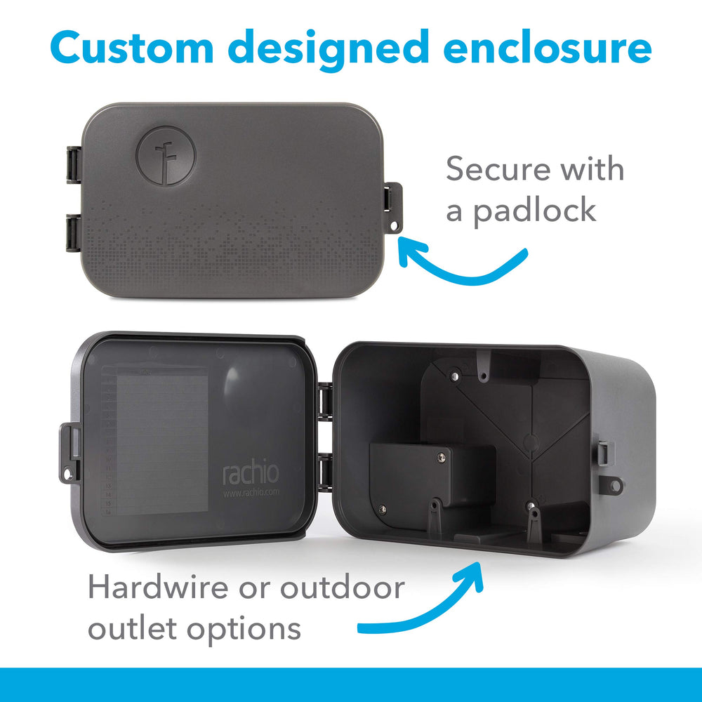 Rachio controller inside enclosure during installation showing neat wiring and convenience