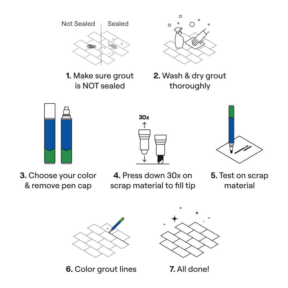 Rainbow Chalk grout before and after comparison showing brighter grout instantly