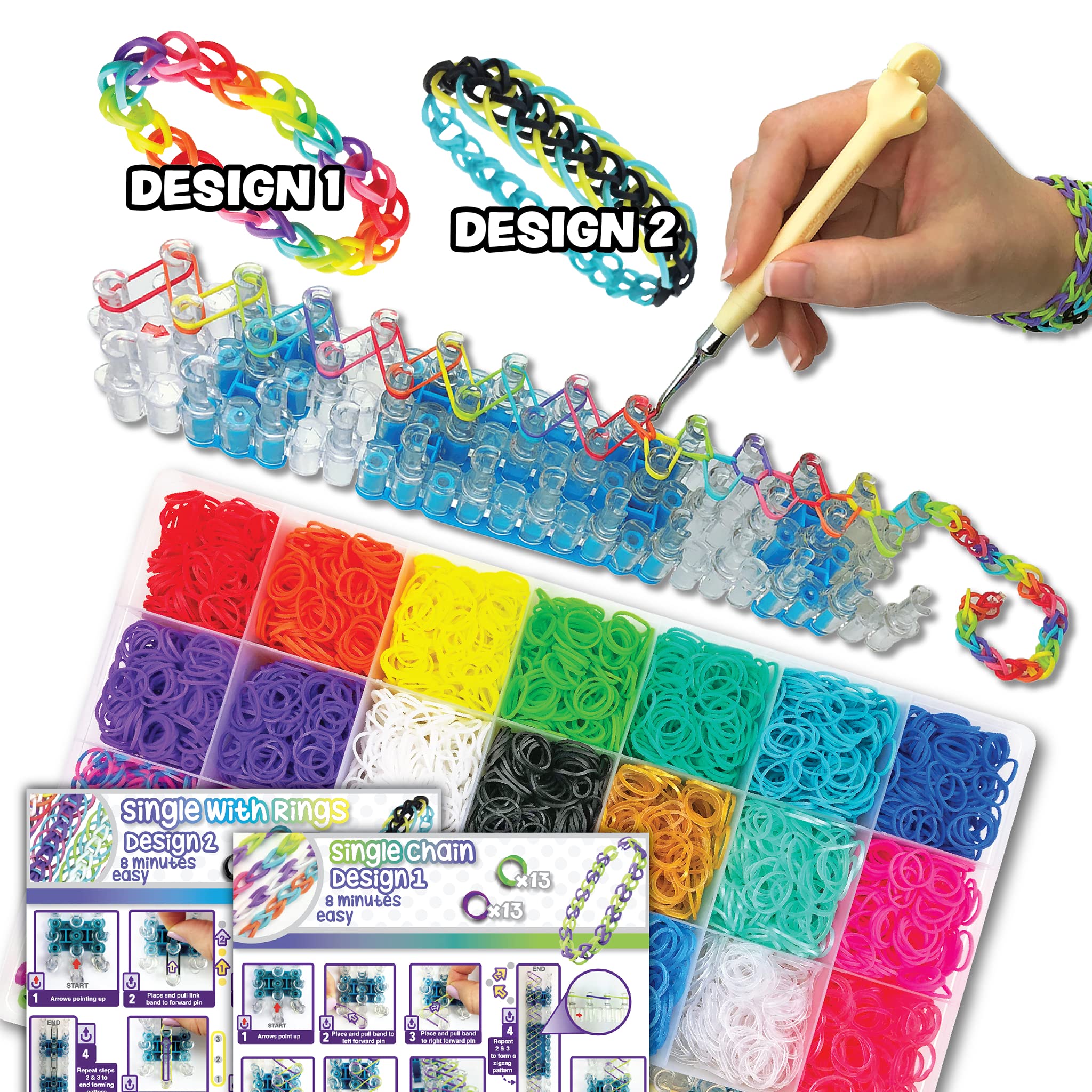 Rainbow Loom C-clips and gift bags displayed for finishing and gifting creations