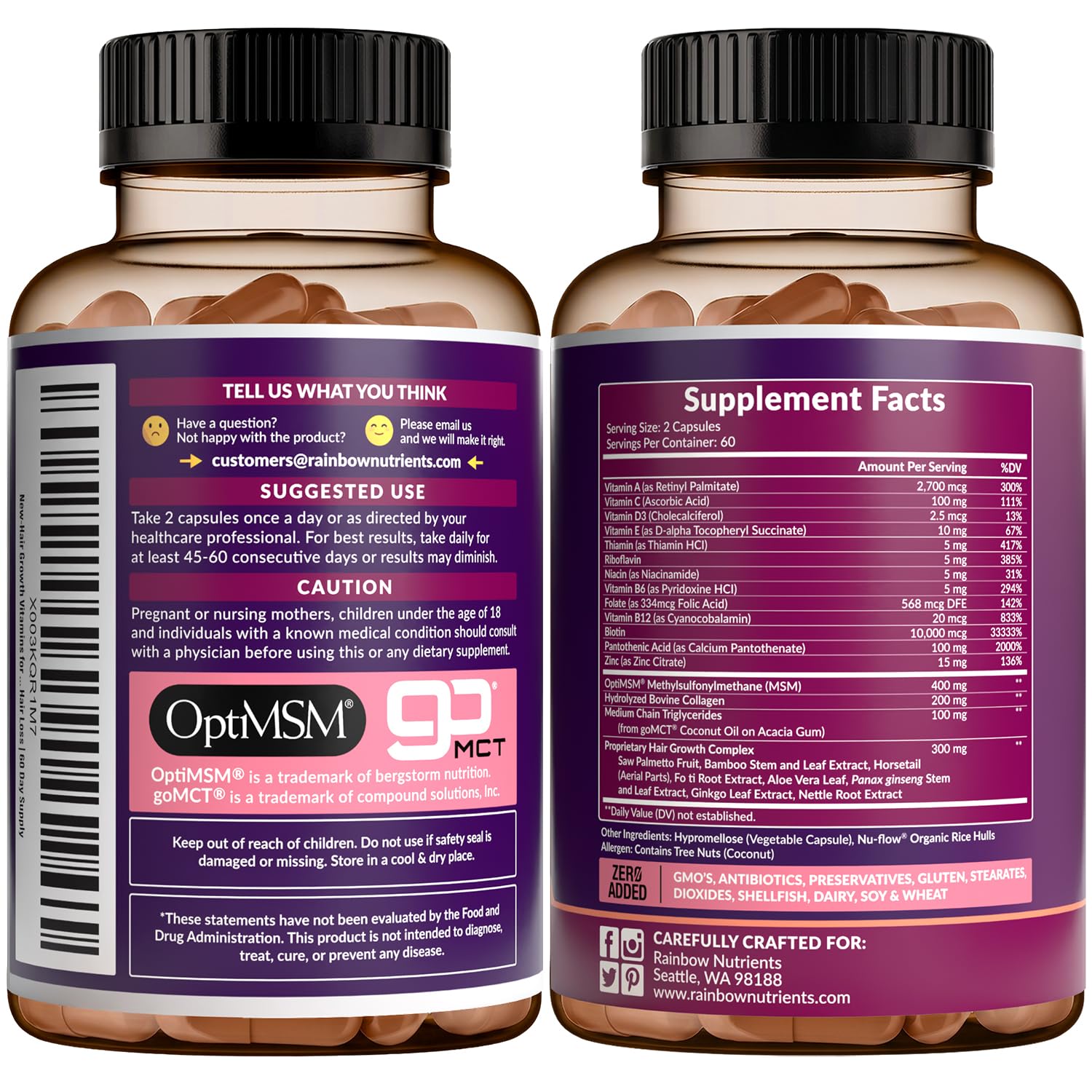 Rainbow Nutrients sello OptiMSM cerca del envase que sugiere calidad comprobada