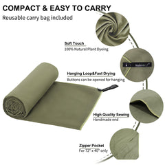 Rainleaf towel compressed in ventilated carry bag saving luggage space for travel