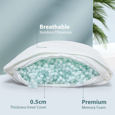 Rainmr diced cube memory foam close-up, shows support and pressure relief benefit