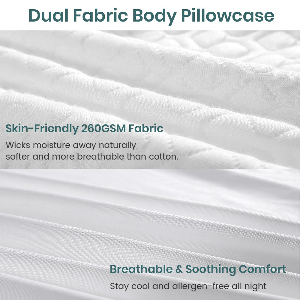 Rainmr pillow next to tape measure, demonstrates 20x54 size and full-body coverage
