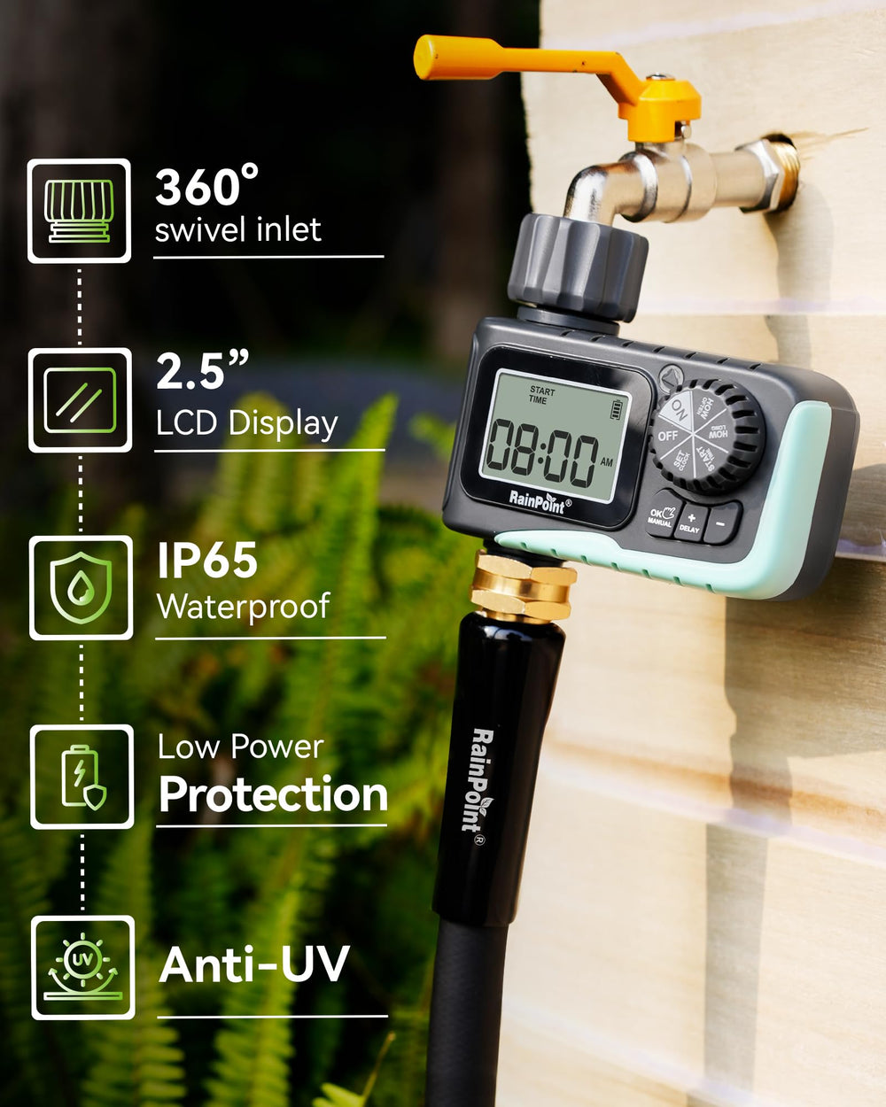 RAINPOINT open battery compartment showing simple battery replacement convenience