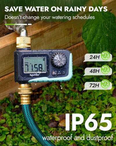RAINPOINT en uso regando jardín aporta riego automatizado